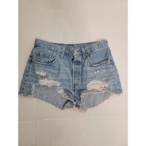 Levis 501 Denim Shorts Womens SZ 31 Cutoff Button Fly Frayed Blue 100% Cotton